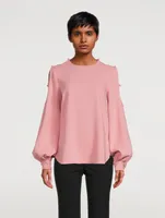 Silk Stretch Keyhole-Sleeve Blouse