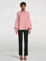 Silk Stretch Keyhole-Sleeve Blouse