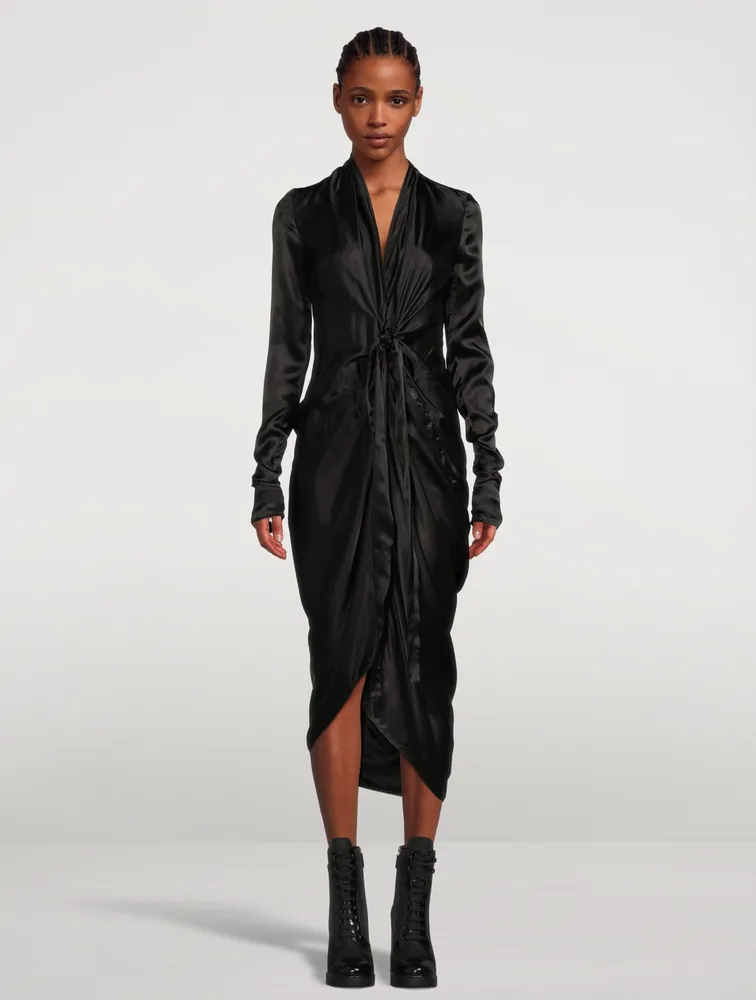 Long-Sleeve Wrap Midi Dress