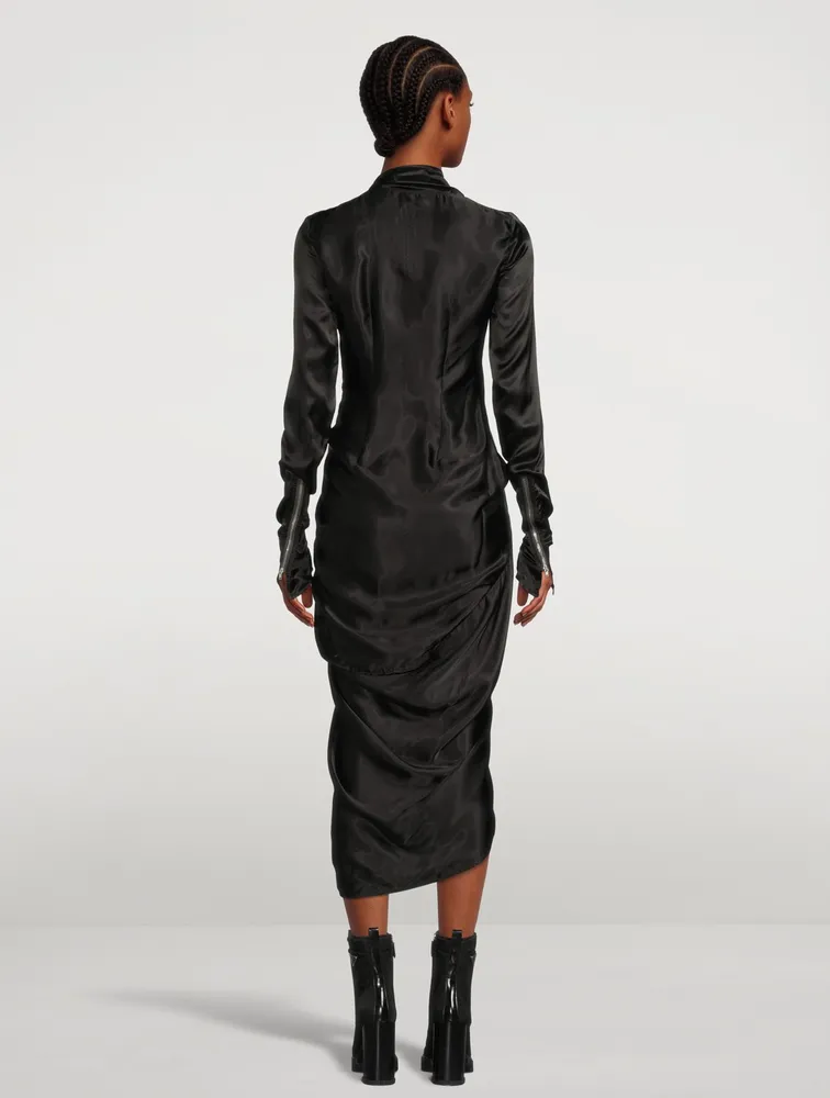 Long-Sleeve Wrap Midi Dress