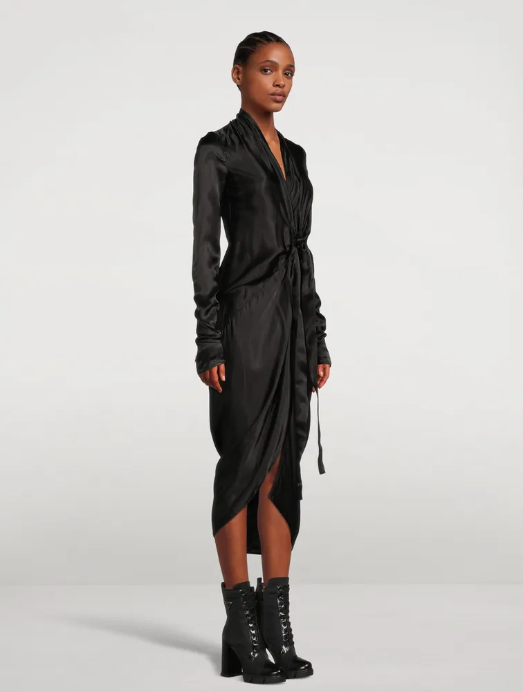 Long-Sleeve Wrap Midi Dress