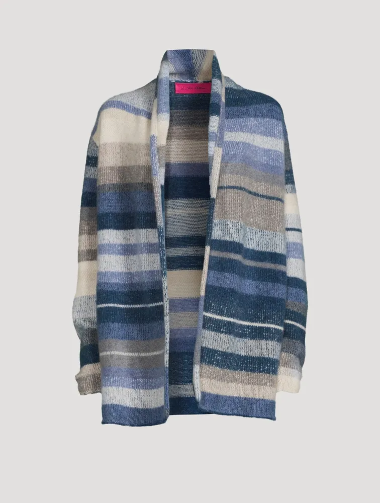 Italy Cashmere Smoking Jacket In Striped Print