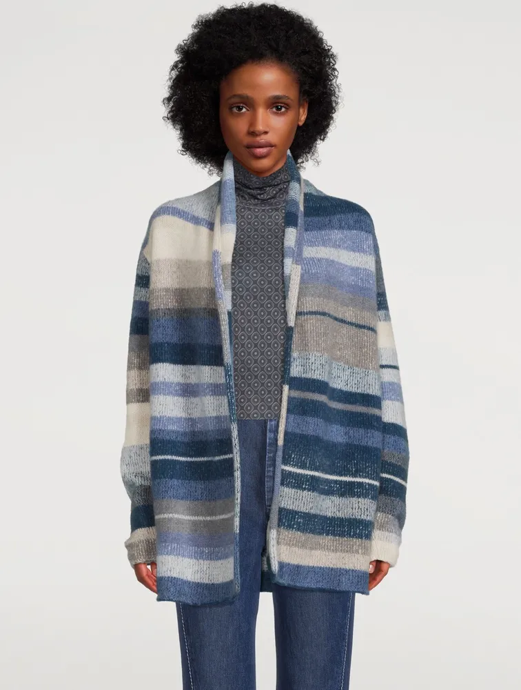 Italy Cashmere Smoking Jacket In Striped Print