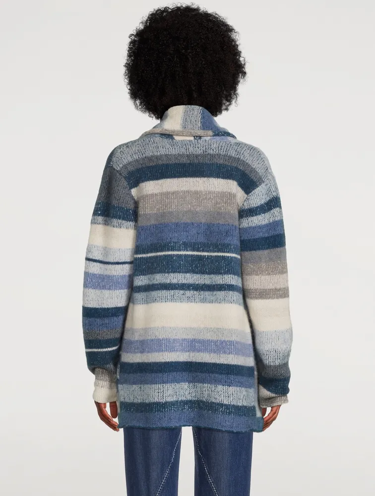 Italy Cashmere Smoking Jacket In Striped Print