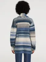 Italy Cashmere Smoking Jacket In Striped Print