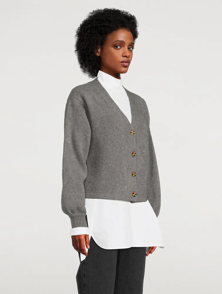 Balloon-Sleeve Heavy Cashmere Cardigan
