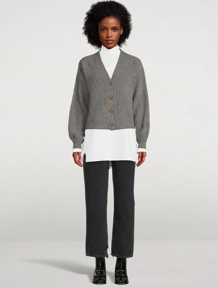 Balloon-Sleeve Heavy Cashmere Cardigan