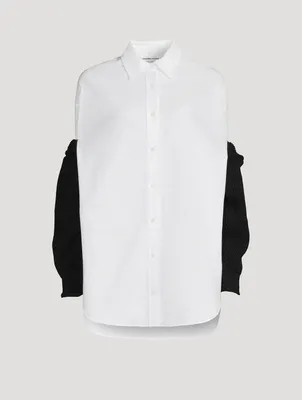 Bi-Layer Oxford Shirt With Integral Knit Shrug