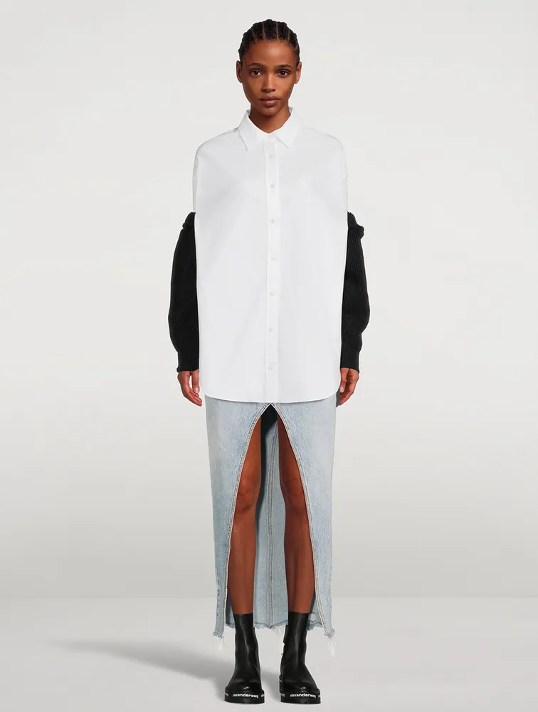 Bi-Layer Oxford Shirt With Integral Knit Shrug