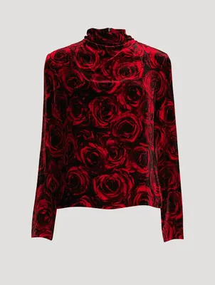 Chiala Velvet Turtleneck Rose Print