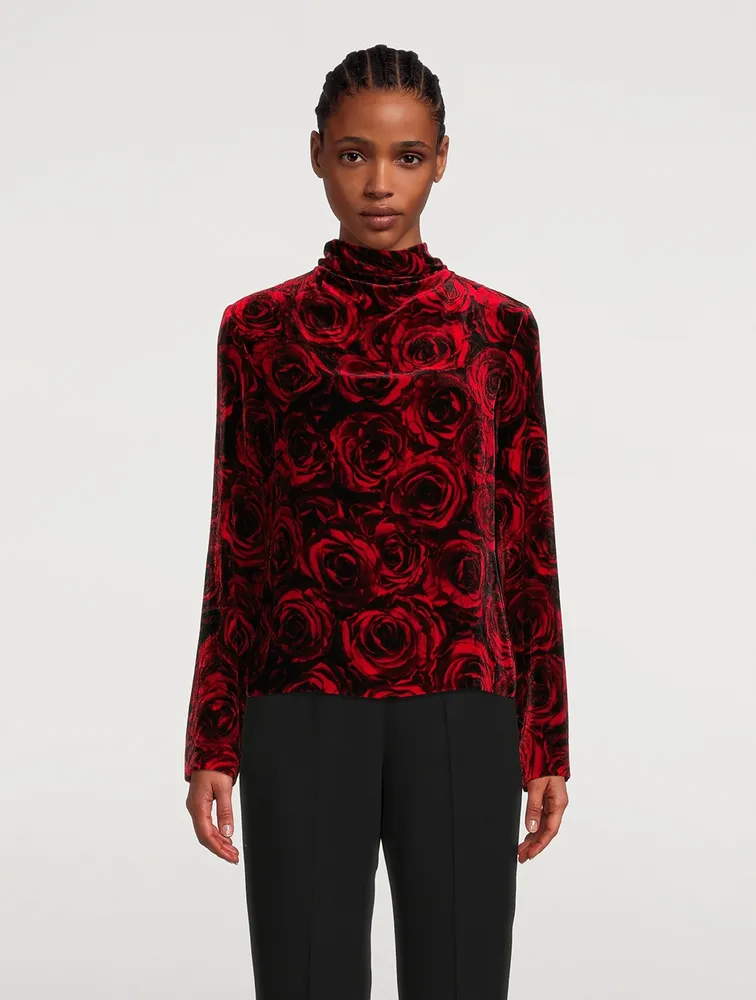 Chiala Velvet Turtleneck Rose Print
