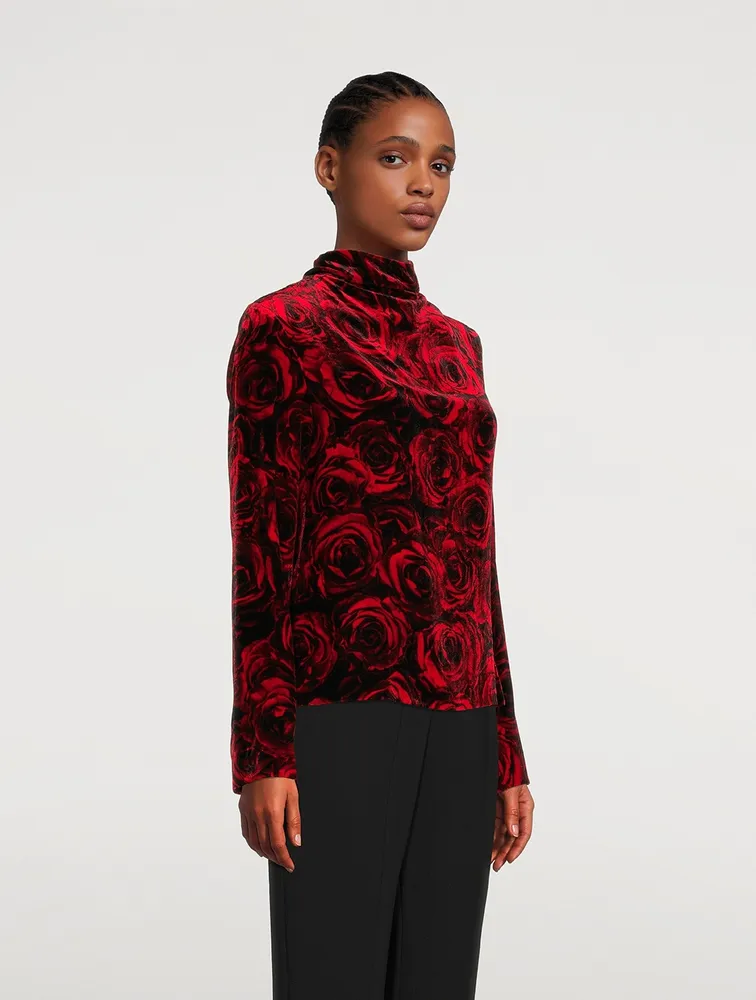 Chiala Velvet Turtleneck Rose Print