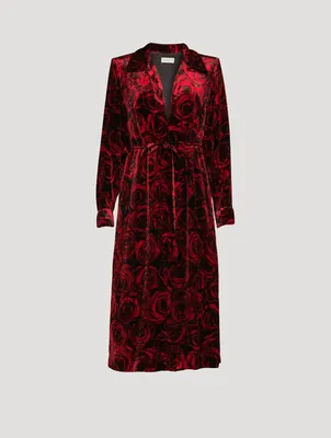 Della Velvet Shirt Dress Rose Print