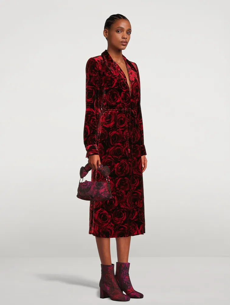 Della Velvet Shirt Dress Rose Print