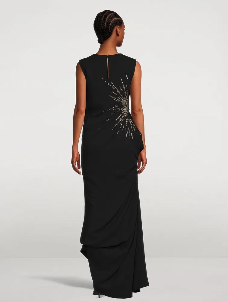 Doraya Crystal-Embellished Draped Crepe Gown