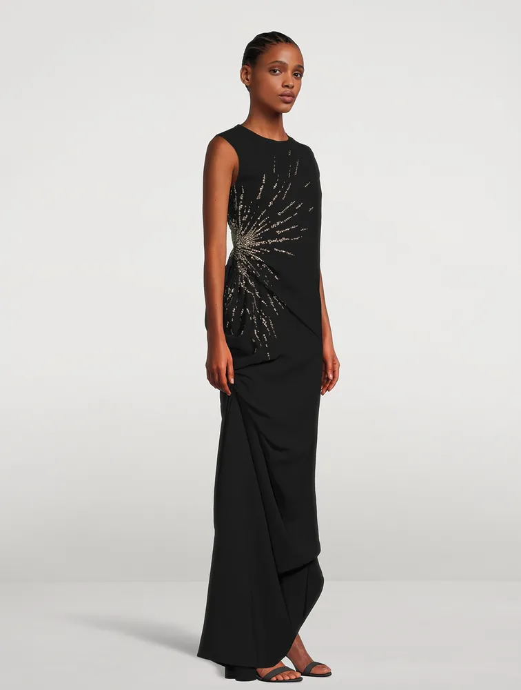 Doraya Crystal-Embellished Draped Crepe Gown