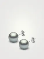 Classic 18K White Gold 11-12mm Silver Tahitian Pearl Earrings