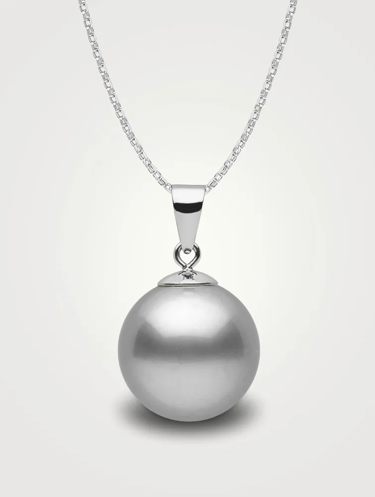 Classic 18K White Gold 11-12mm Silver Tahitian Pearl Pendant Necklace