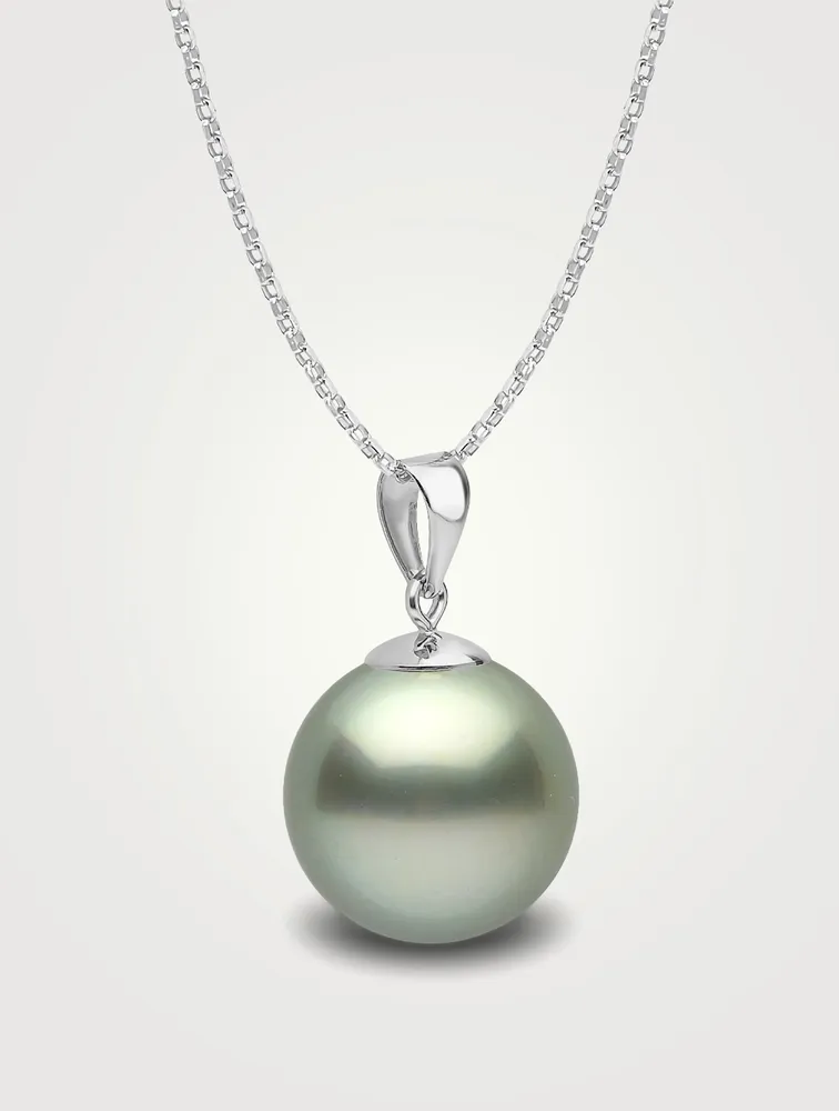 Classic 18K White Gold 9-10mm Treated Tahitian Pistachio Pearl Pendant Necklace