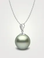 Classic 18K White Gold 9-10mm Treated Tahitian Pistachio Pearl Pendant Necklace