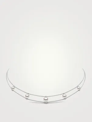 Trend 18K White Gold Pearl Choker Necklace With Pearls And Diamonds