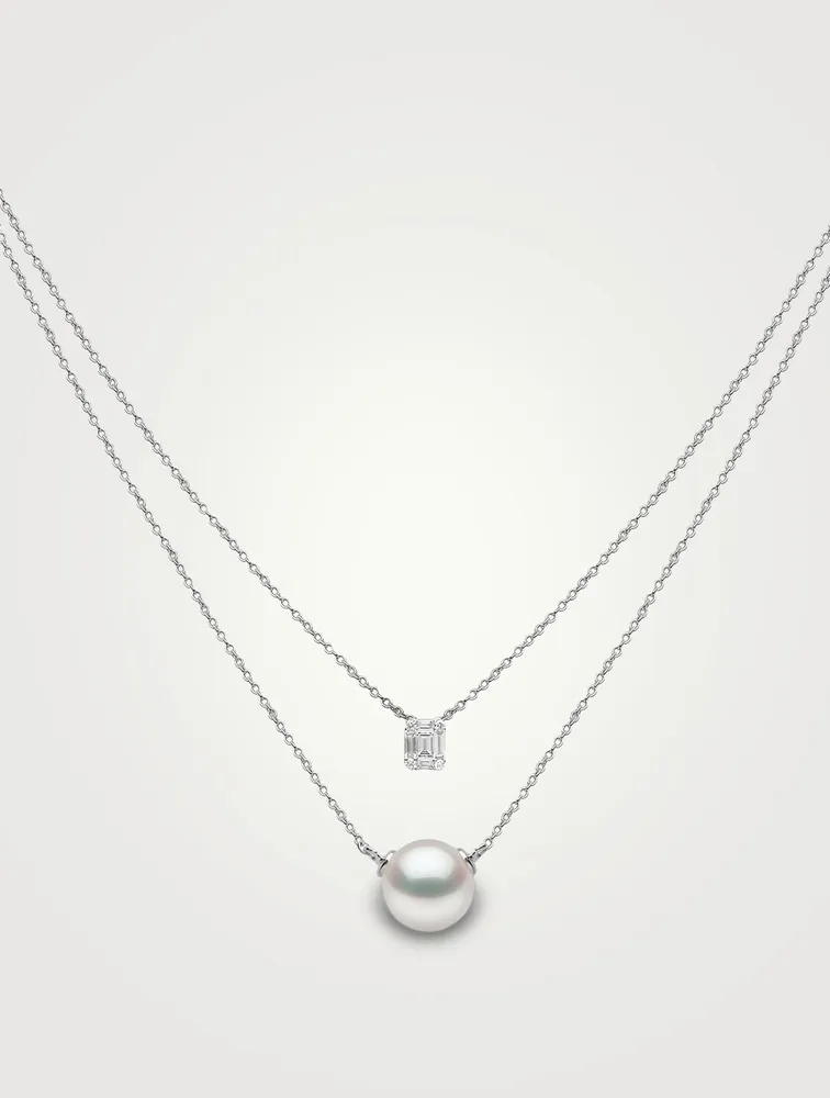 Moonlight Layered Necklace With Akoya Pearl And Diamonds