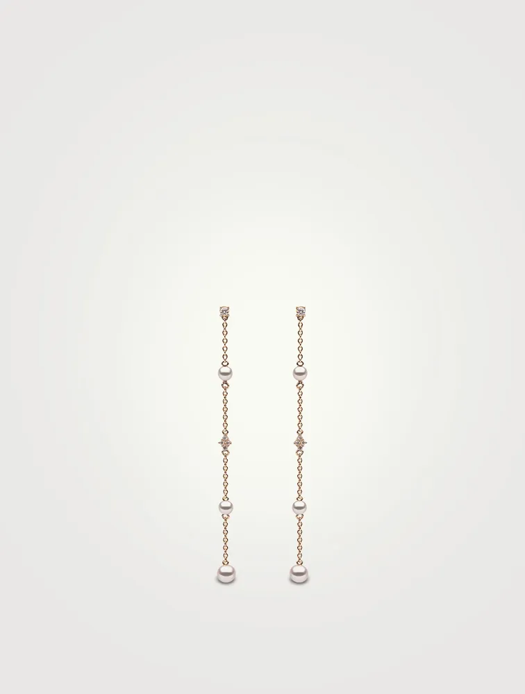 Trend 18K Gold Chain Drop Earrings With Pearls And Diamonds