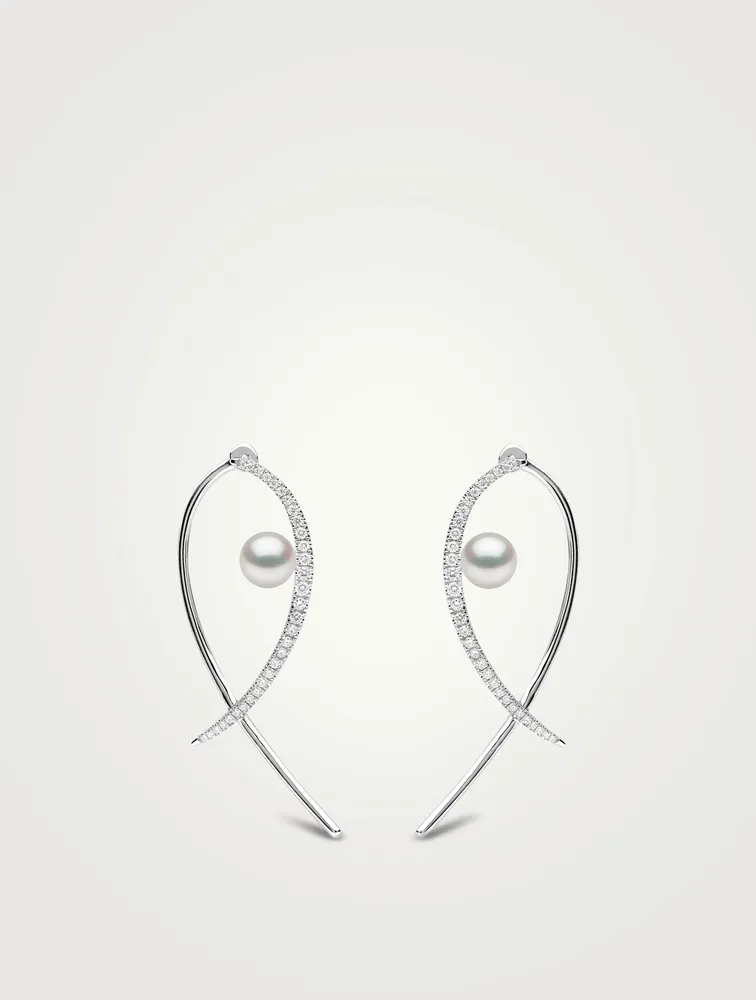 Sleek 18K White Gold Earrings With Akoya Pearls And Diamonds