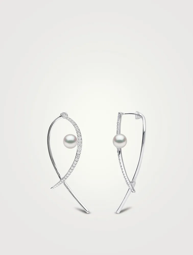 Sleek 18K White Gold Earrings With Akoya Pearls And Diamonds