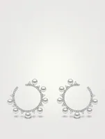 Sleek 18K White Gold Akoya Pearl Hoop Earrings With Diamonds