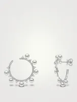 Sleek 18K White Gold Akoya Pearl Hoop Earrings With Diamonds