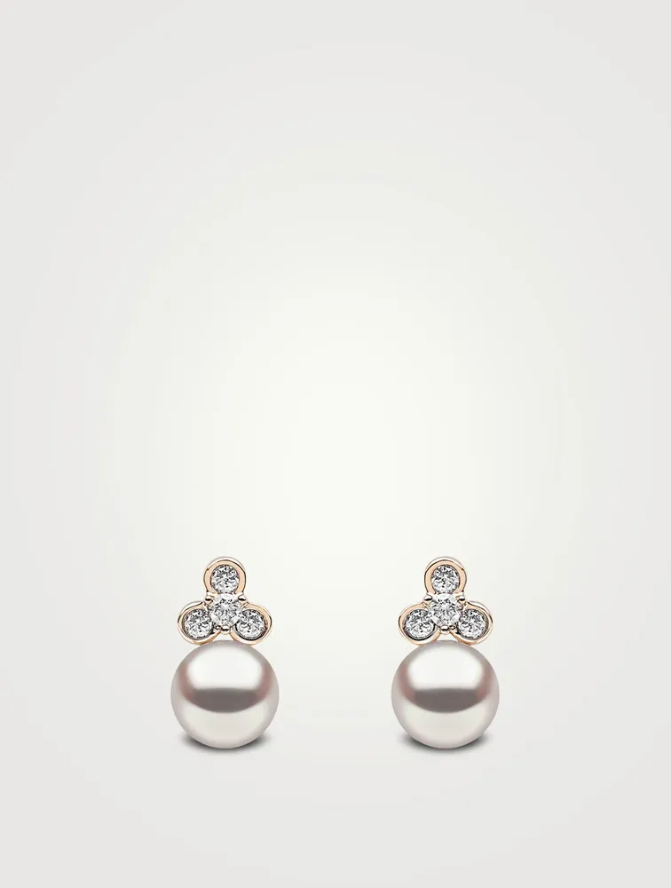 Trend 18K Gold Pearl Stud Earrings With Diamonds