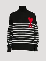 Oversized Striped Wool Turtleneck Sweater
