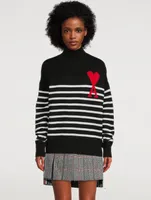 Oversized Striped Wool Turtleneck Sweater