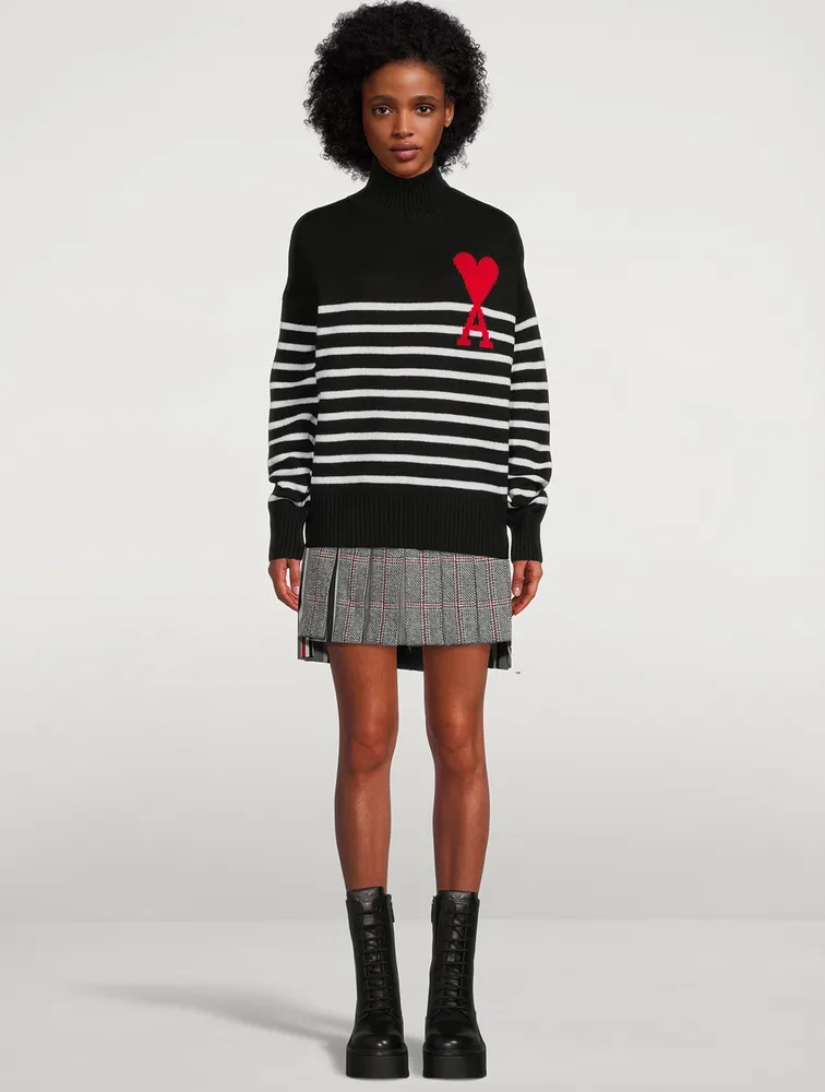 Oversized Striped Wool Turtleneck Sweater