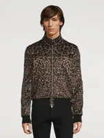 Cotton-Blend Zip Jacket In Leopard Print