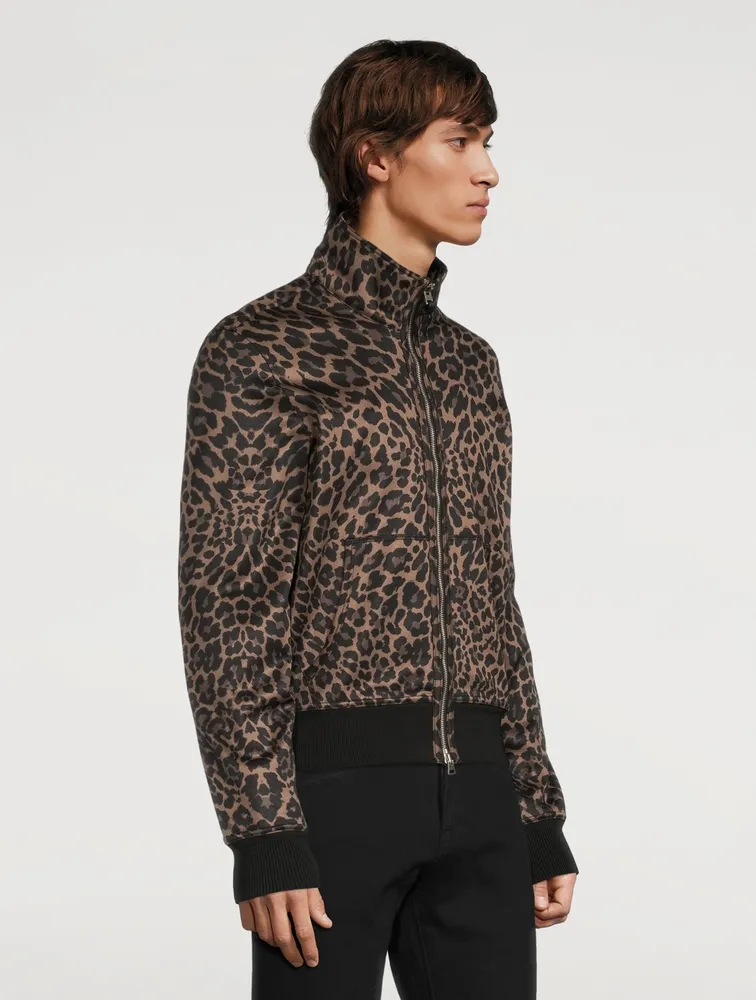 Cotton-Blend Zip Jacket In Leopard Print