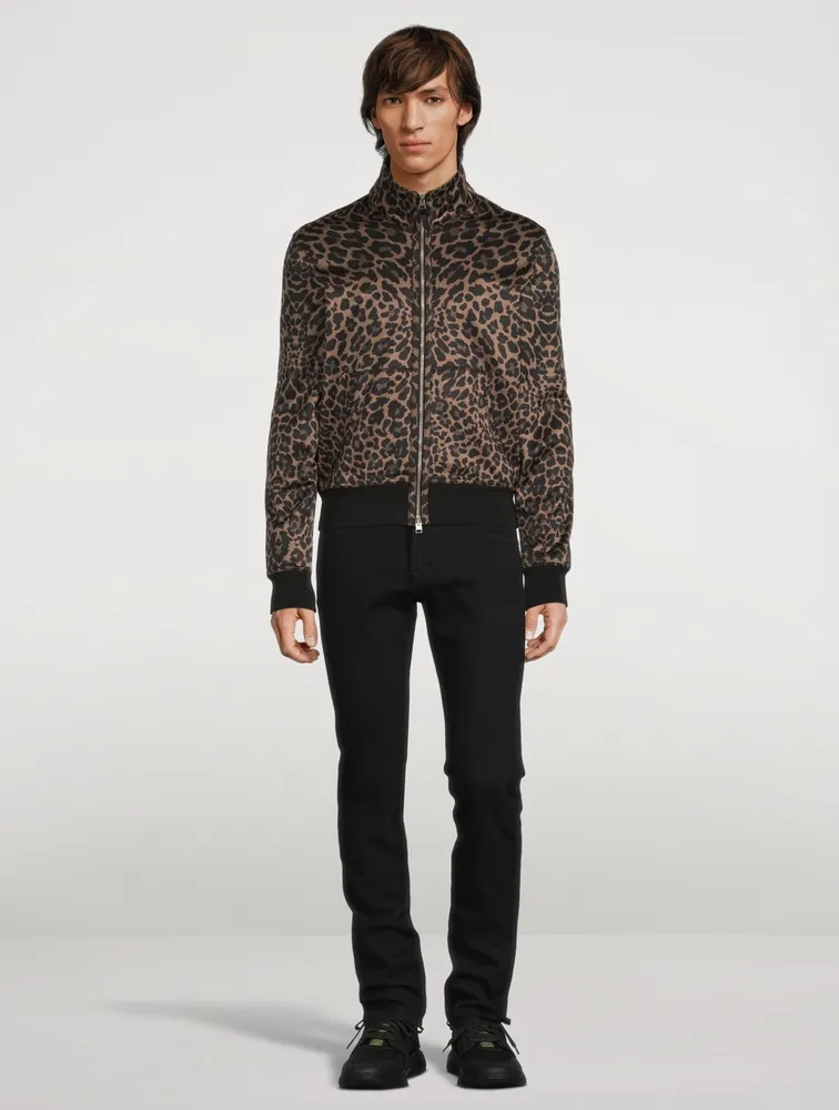 Cotton-Blend Zip Jacket In Leopard Print