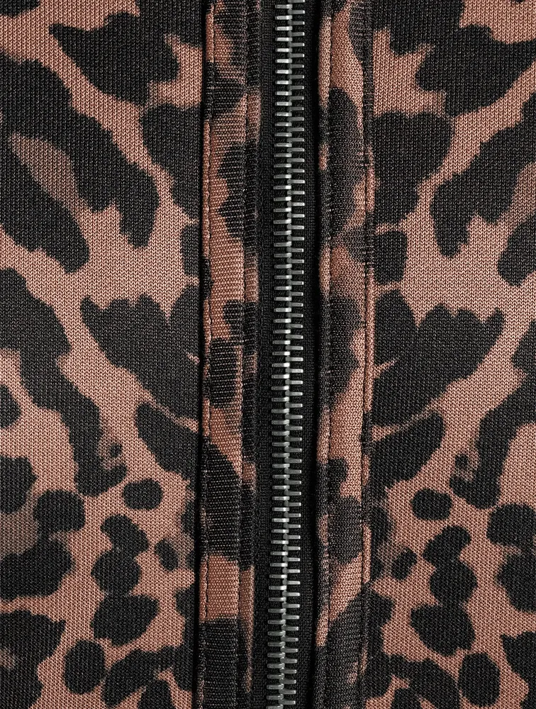 Cotton-Blend Zip Jacket In Leopard Print