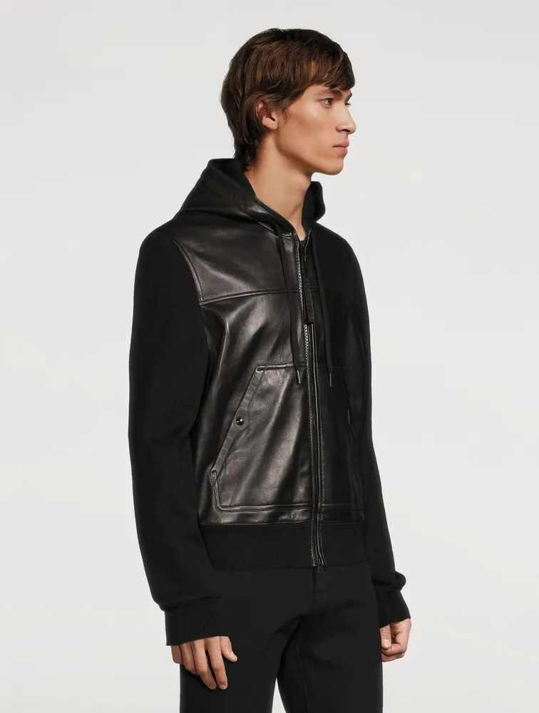 Leather Front Cotton And Cashmere Jacket
