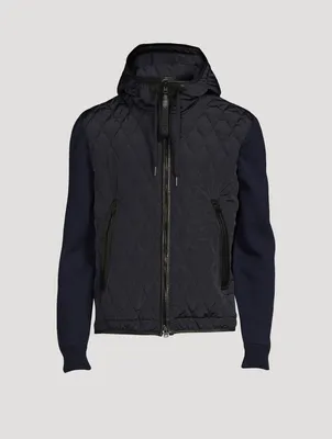 Cashmere-Blend Hood Zip Jacket With Leather Detail