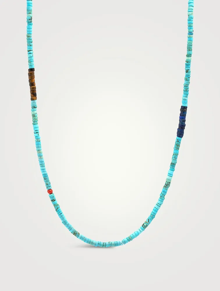 Turquoise Heishi Necklace With Tiger Eye And Blue Lapis