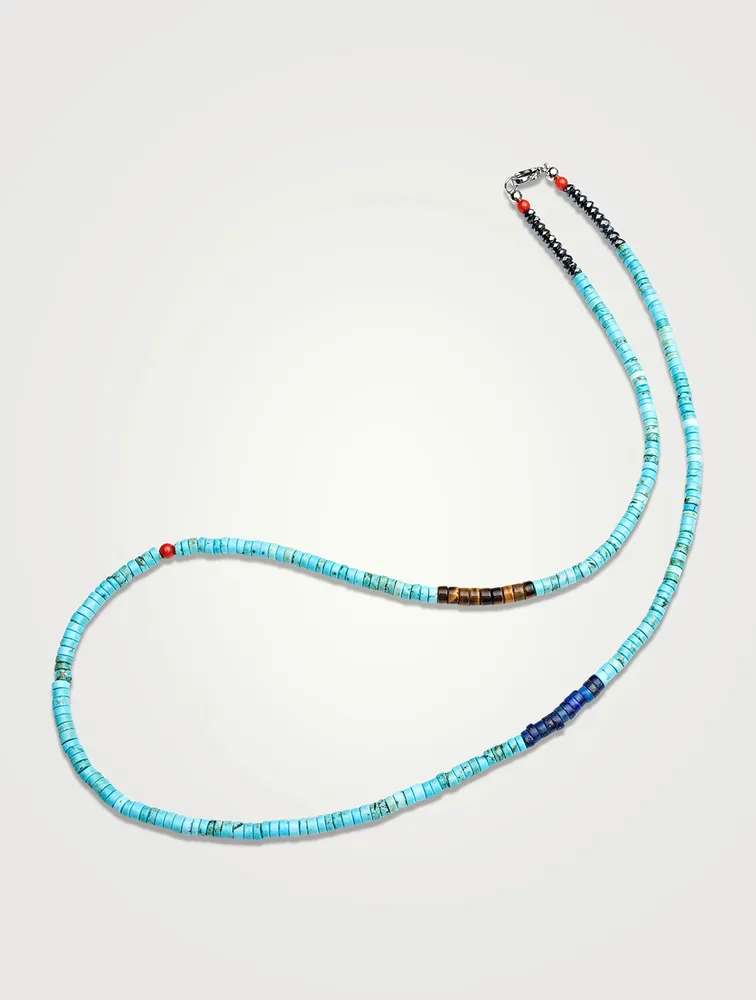 Turquoise Heishi Necklace With Tiger Eye And Blue Lapis