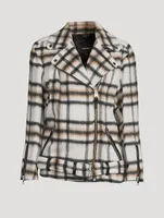 Wool And Mohair Belted Biker Jacket Plaid Print