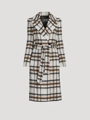Sienna Wool-Blend Belted Coat Plaid Print