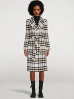 Sienna Wool-Blend Belted Coat Plaid Print