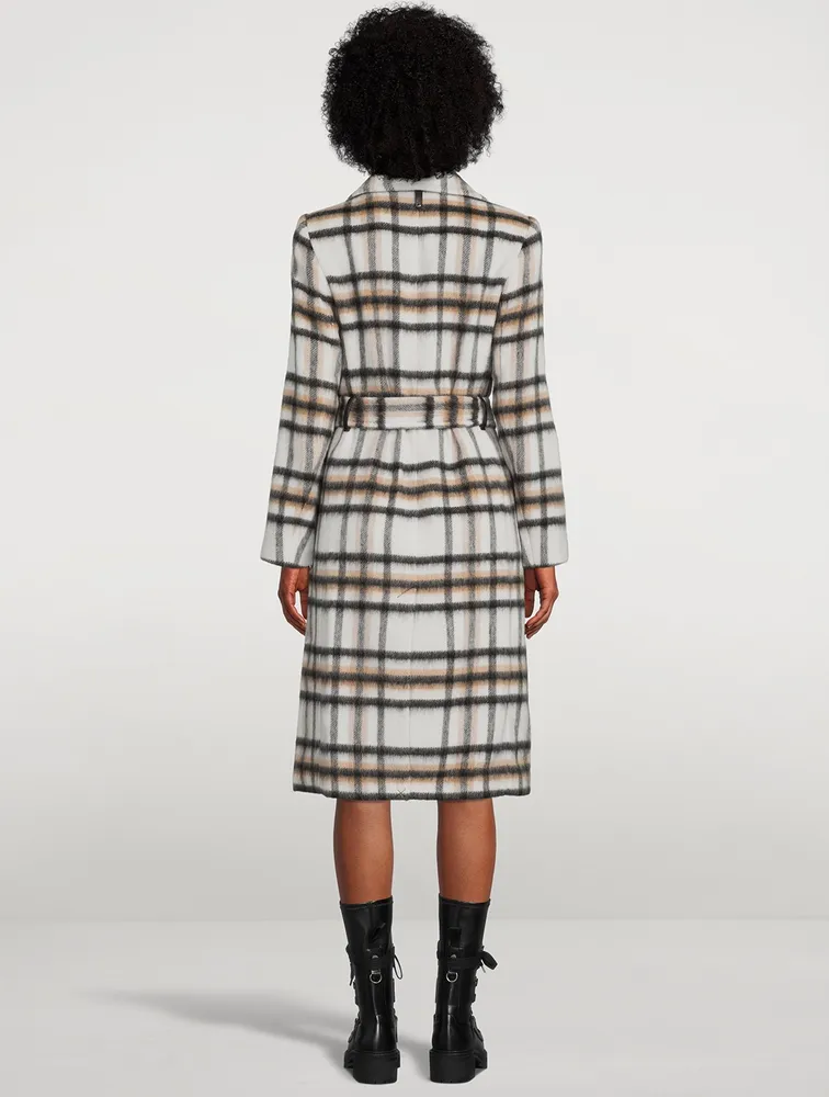 Sienna Wool-Blend Belted Coat Plaid Print