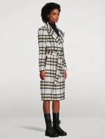 Sienna Wool-Blend Belted Coat Plaid Print