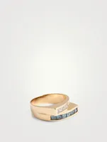 Estate 14K Gold Bypass Ring With White And Blue Diamonds