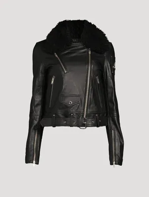 Wildhay Leather Moto Jacket With Shearling Trim